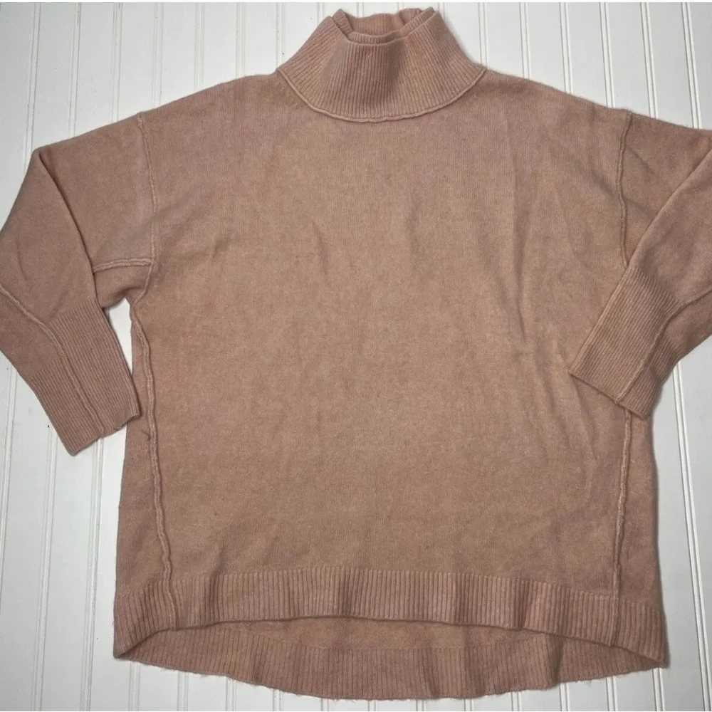 Free People Pink Afterglow Wool Blend Layered Mock Neck Tunic Sweater XS 290